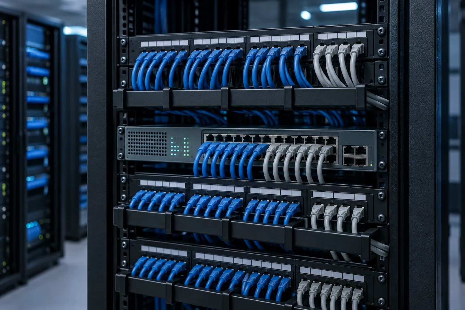 Enterprise switch, patch panel and network cabling