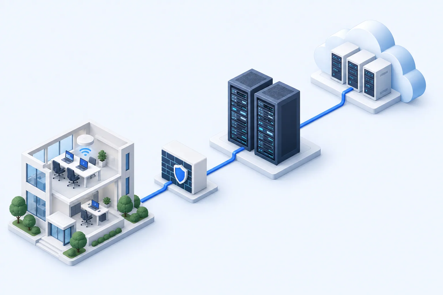 Illustration of enterprise networking, data center networking, cybersecurity and cloud solution groups.
