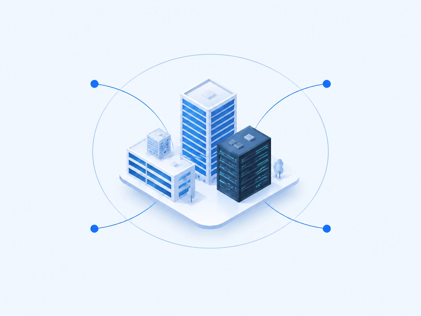 Illustration of business infrastructure with connectivity and security layers